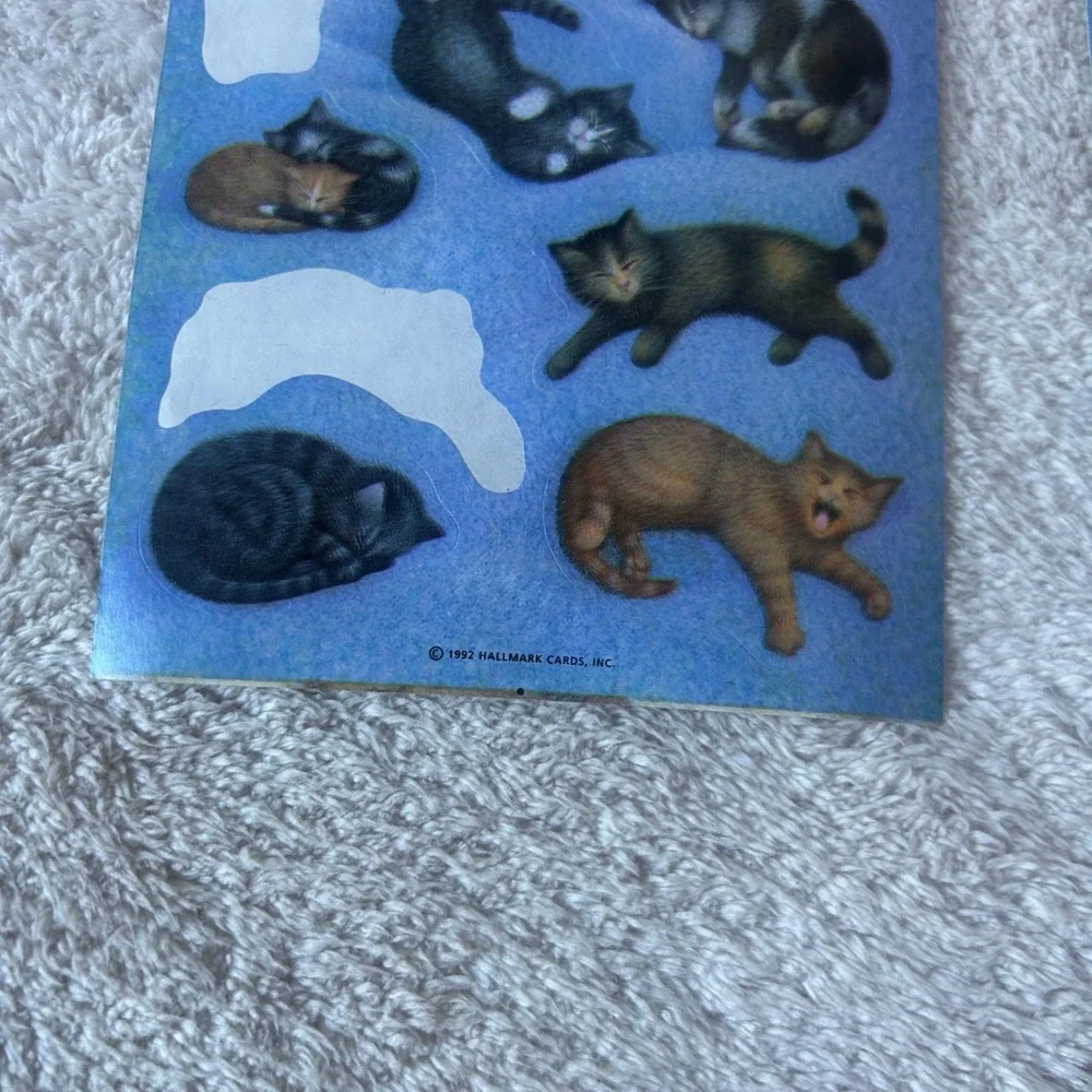 Vintage Hallmark Sticker Lot 1980s 1990s Fuzzy Kittens Rainbows Unicorn Easter
